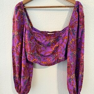 Urban Outfitters Ruched Crop Blouse in Purple and Pink